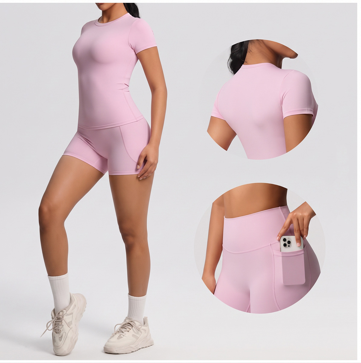 Yoga Fitness Set - ชุดโยคะพกพา แห้งเร็ว คอกลม ชุดโยคะรัดรูป ยืดหยุ่นสูง ชุดโยคะสองชิ้น
