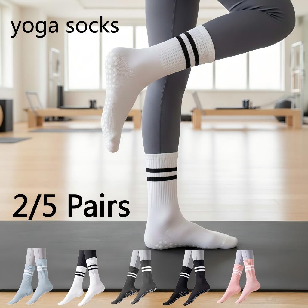 Yoga Fitness Set - ถุงเท้าโยคะกันลื่นสำหรับผู้หญิง, ถุงเท้าพิลาทิสแบบยึดเกาะ, ชุด 2/5 คู่, ถุงเท้ากันลื่นสำหรับเต้นรำ,