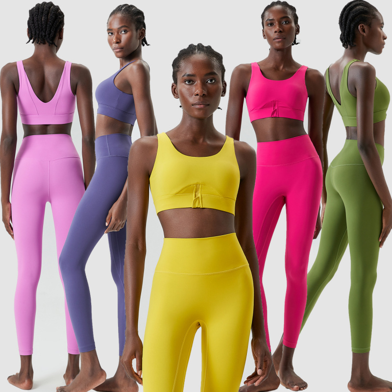 Yoga Fitness Set - ชุดออกกำลังกายโยคะแบบสองชิ้นสำหรับผู้หญิง สีพื้น ไซส์ใหญ่ ชุดวิ่งฟิตเนส กางเกงขายาว แห้งเร็ว