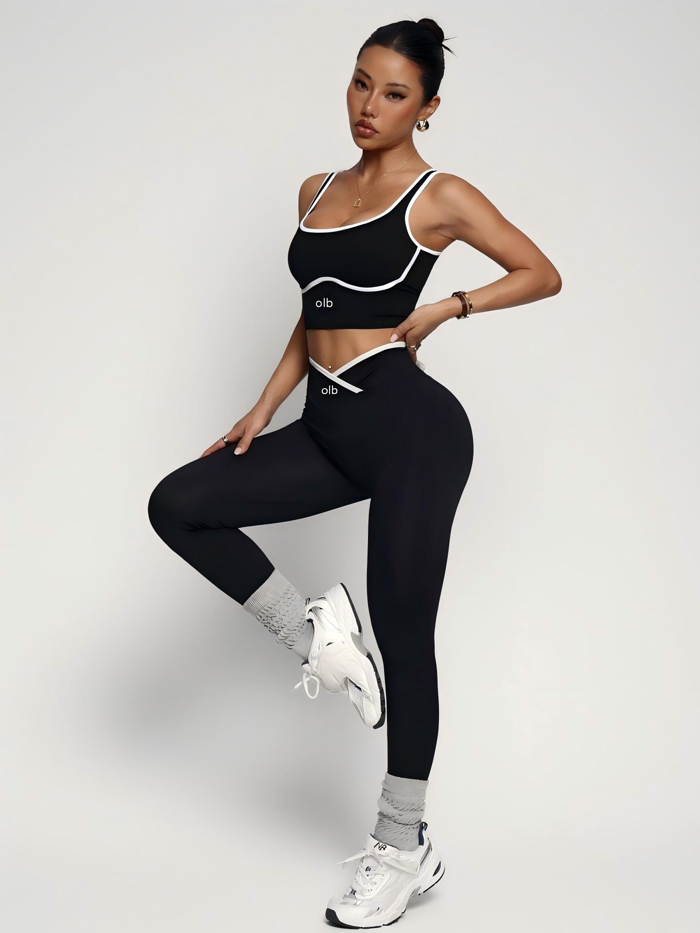 Yoga Fitness Set - ชุดออกกำลังกาย 2 ชิ้น ประกอบด้วยเสื้อชั้นในกีฬาและกางเกงเอวสูง ยกสะโพก ดีไซน์หรูหราและสวมใส่สบายสำหรับผู้หญิง