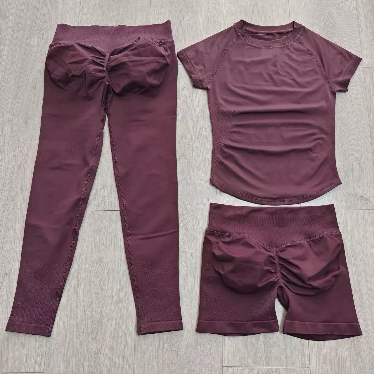 Yoga Fitness Set - 2 ชิ้นชุดกีฬาแขนสั้นไม่มีรอยต่อโยคะชุดออกกำลังกายผู้หญิงออกกำลังกายวิ่งกีฬากางเกงขาสั้นชุดออกกำลังกาย